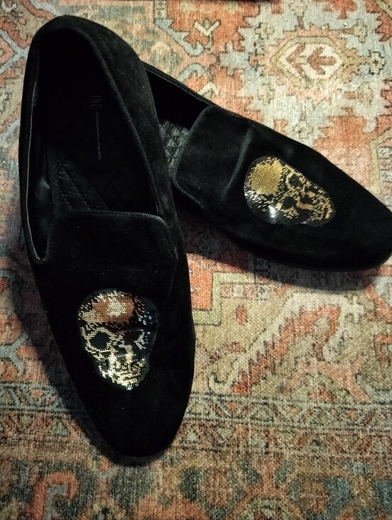 INC International Concepts Other - Inc. Concept Nova Black Velvet Men's Nova Gold Sequin Skull Loafer Slipper 10.5